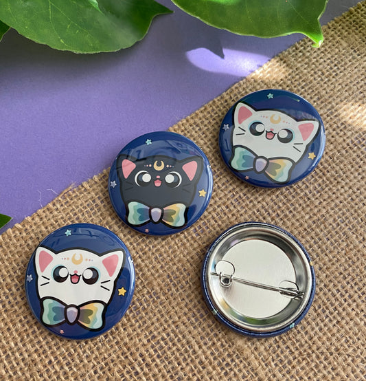 1.5-inch Pinback Button - Space Cats: Black or White Cat