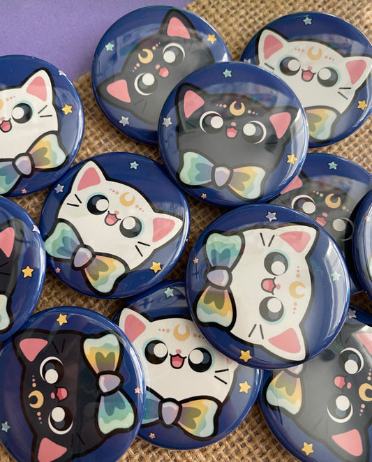1.5-inch Pinback Button - Space Cats: Black or White Cat