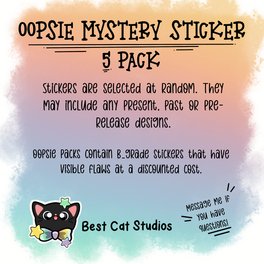 Oopsie Stickers - Die Cut Sticker 5 Pack - Oopsie Stickers, B Grade, Discounted Mystery Bag