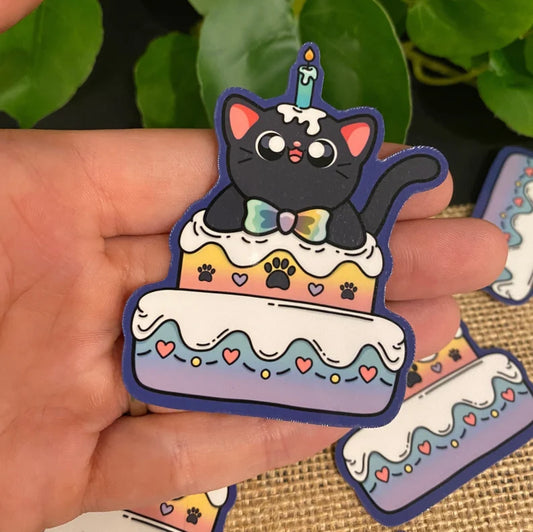 Birthday Cake - Black Cat Sticker