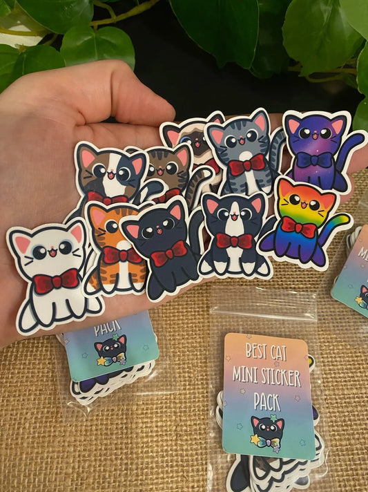 Mini Sticker 10 Pack - Bow Tie Cats - Die Cut Sticker Pack (1.65 inch)